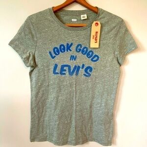 NEW $25 Levi's "Look Good In Levi's" T Shirt Top Tee Medium Gray Logo Levis S/S